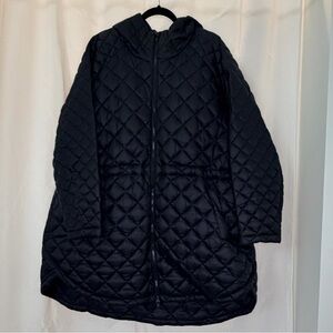 Athleta Black Long Quilted Hooded Jacket. Size 3X.